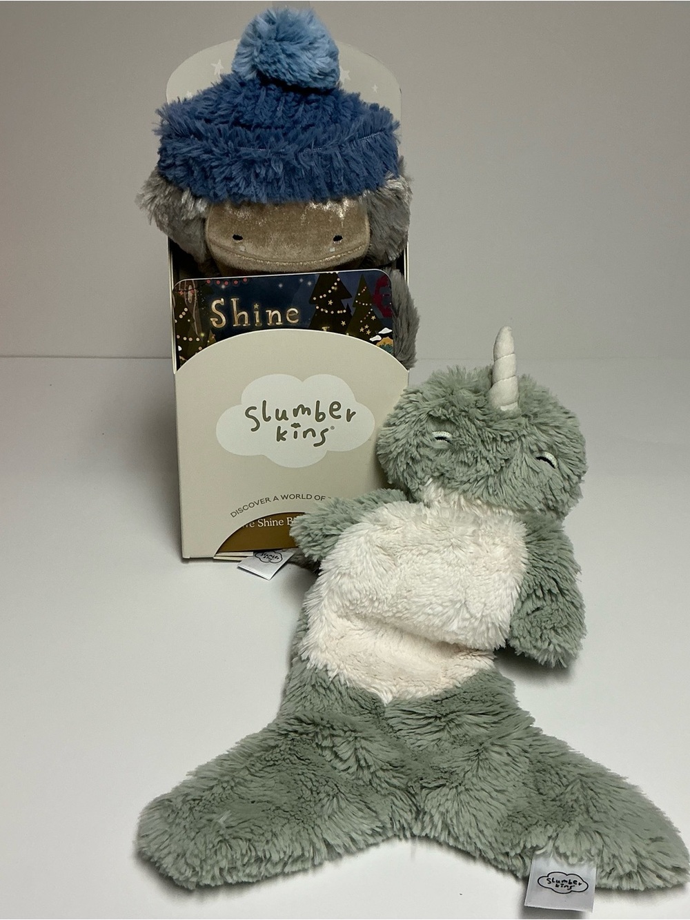 NEW Slumberkins Yeti Snuggler & Pre-Owned Narwhal Plush Lovey Set